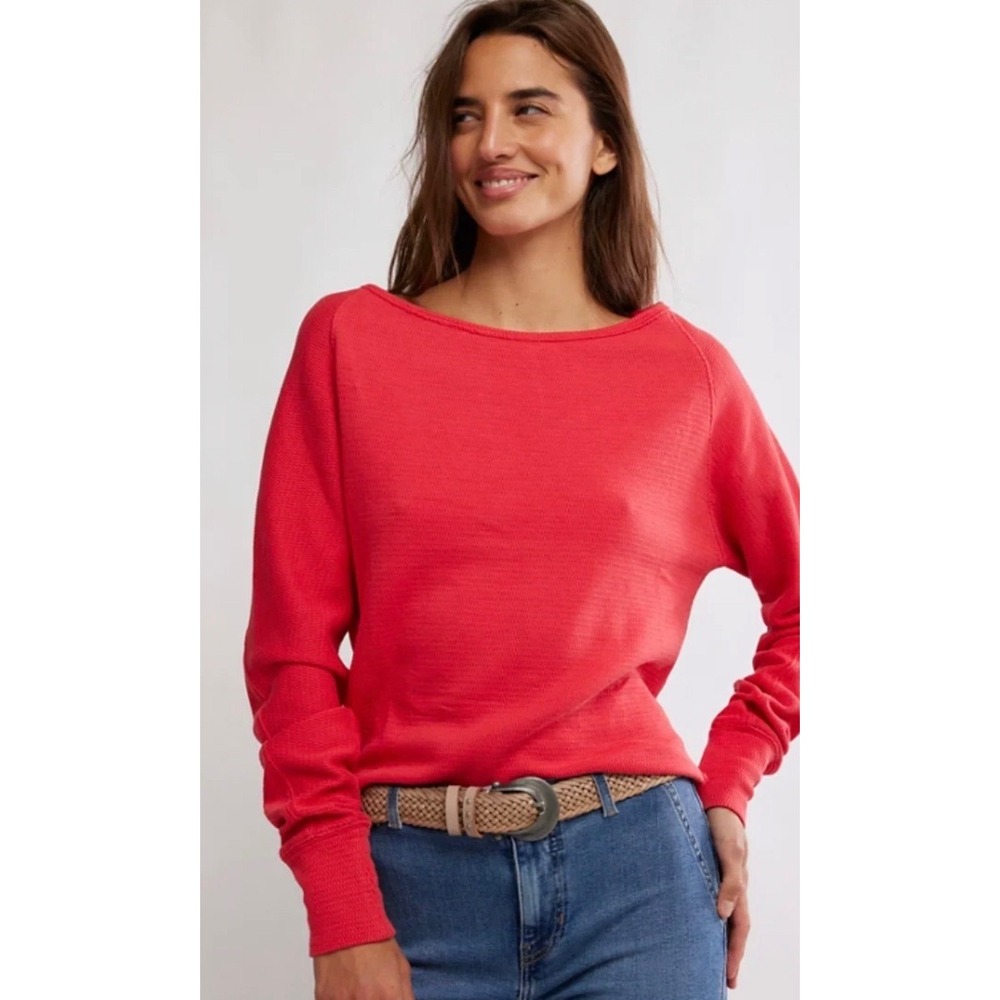 We The Free Jess Long Sleeve Red size S NWOT Henley textured top boho casual